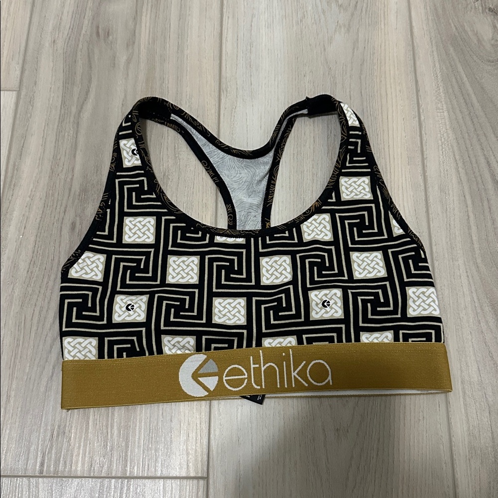 Ethika Black and Gold Geometric Sports Bra